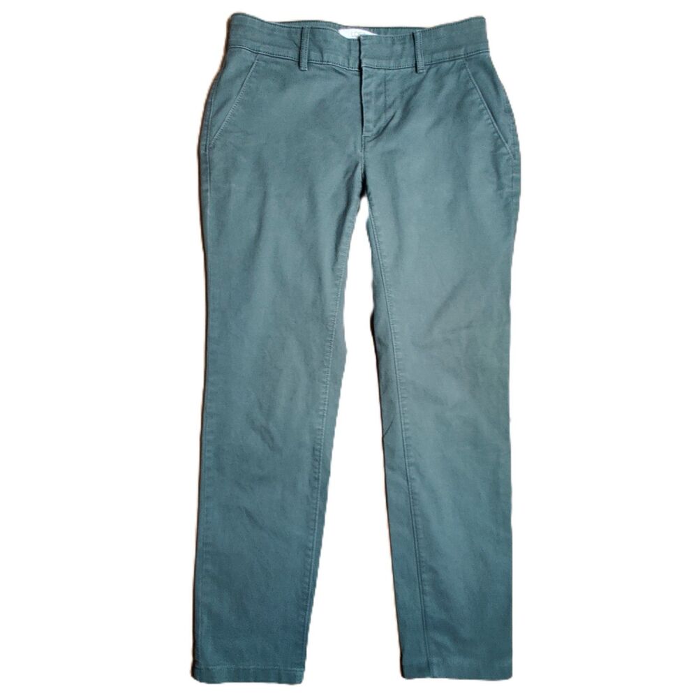 LOFT Womens 0P Green Slim Ankle Pants Stretch Chino Work Career Casual